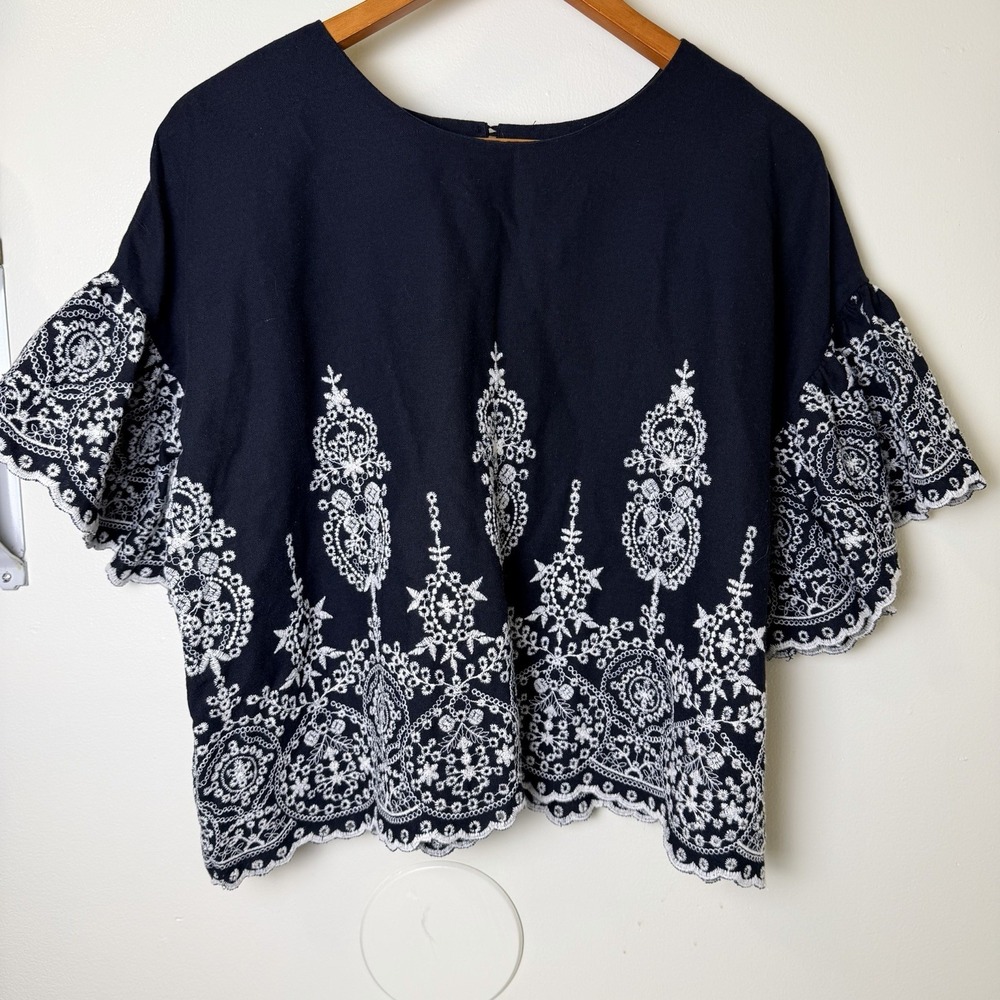 Wonderly Black White Crop Embroidered Crochet Boho Festival Crop Top Xl